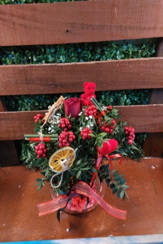 1 Gül 12 Kokina Süslü Fanus